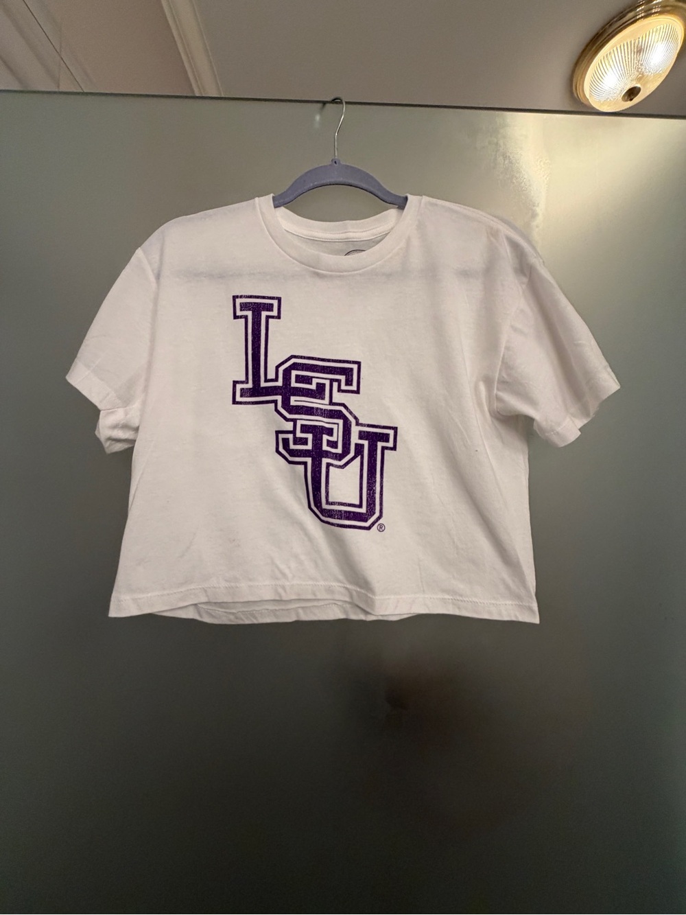 LSU White & Purple Cropped Women’s T‑Shirt